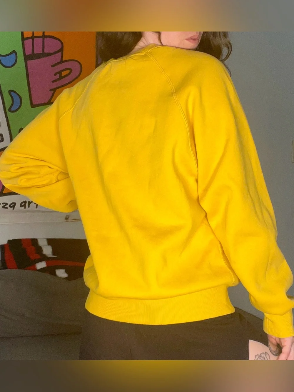 Peanuts Woodstock Yellow Ski Graphic Crewneck Pullover Sweatshirt Size Small